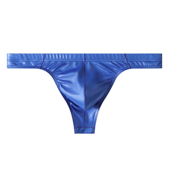 Men Glossy Sexy Thongs Silky Smooth Underpants Imitation Leather Soft Low-Waist Thong Briefs for Date Party