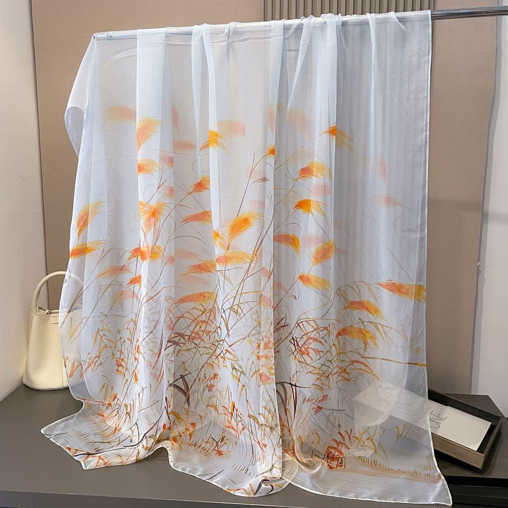 180*135cm Summer Chiffon Silk Scarf Women Outdoor Sunscreen Shawl Soft Bandanna Fashion Luxury Brand Shawl Head Long Hijab Wrap