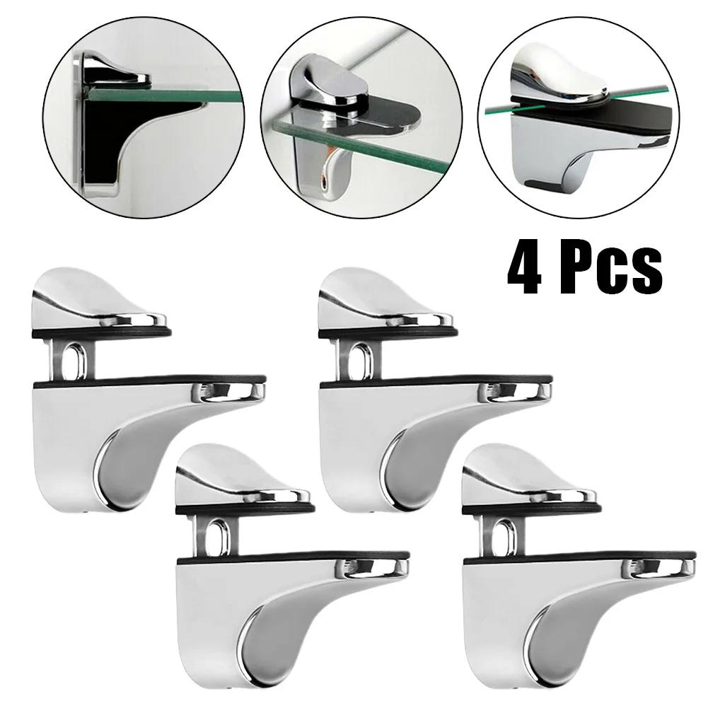4Pcs Glass Clamp Glass Shelf Clamp Holder Wall Mount Glass Plated Brackets Flat Back Mount Holder For Partition Board Fixed Clip