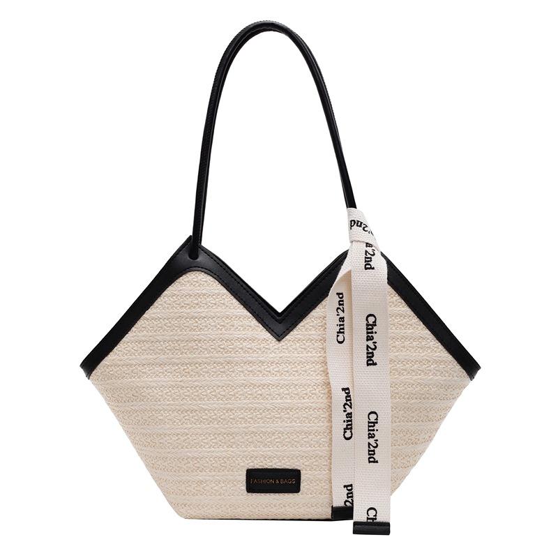 Вязаная соломенная сумка большой вместимости женская весна-лето 2025 новая нишевая на одно плечо для отпуска на море пляжная сумка-тоут