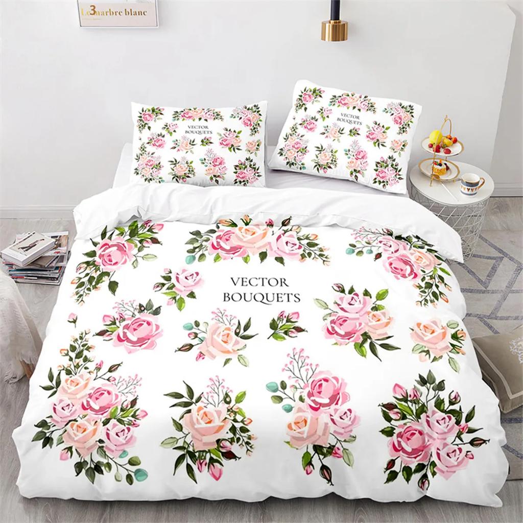 Romantic Rose Floral Duvet Cover Microfiber Quilt Cover for Girls Adults Teens Wedding Valentine's Day Bedroom Decorations Queen