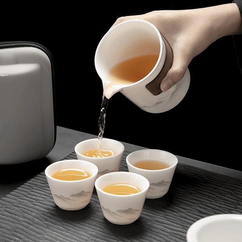 Белый фарфоровый дорожный портативный чайный сервиз керамическая гайвань чайная чашка набор быстрой чашки бытовой чайник и набор чашек китайская чайная утварь