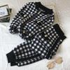 European Women's Houndstooth Knit Cardigan Two-Piece Set Casual Wear