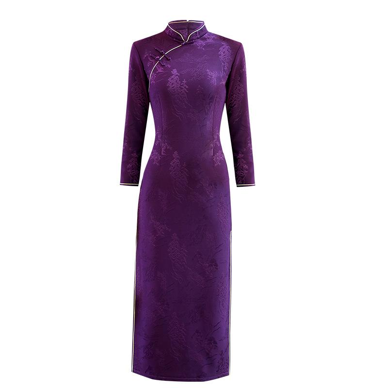 Autumn and winter new velvet thickened long cheongsam mother dress Xi mother-in-law return home slim wedding dress dress