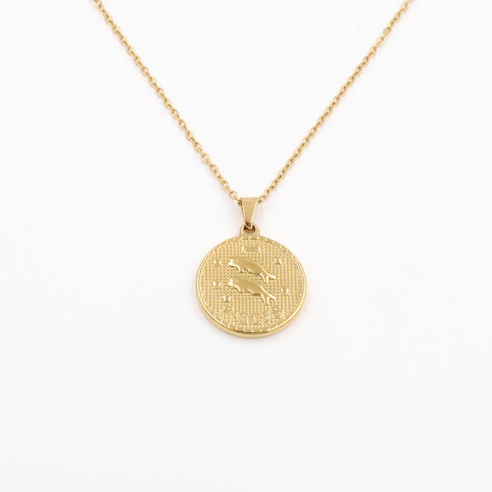 Retro Round Brand Constellation Pendant 18K Twelve Constellations Titanium Steel Necklace Women Do Not Fade Wind