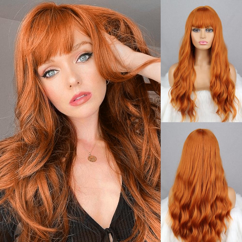 MISS WIG Grey Wig Long Wavy Wig with Bangs Synthetic Fiber Long Water Wave Wig for Women Daily Wear