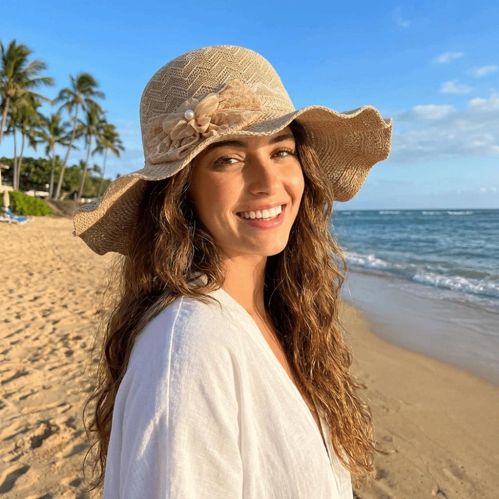 Solid Color Weave Bucket Hat Lace Bow Beach Sun Hat Casual Wide Brim Knitted Hat Girls