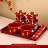 Elegant Wedding Tea Set: Red Toasting Cups, Happy Bowls, and Chopsticks Pair