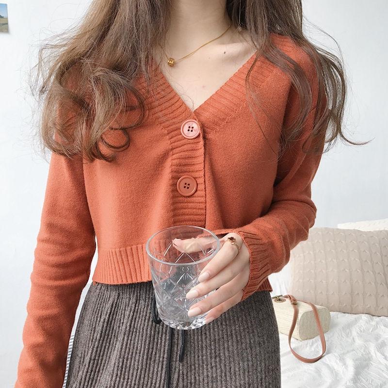 Women's V-neck Knitted Cardigans Sweater Female Casual All-match Short Cardigans Korean Style Sweater