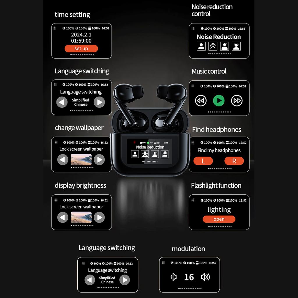 BT5.4 True Wireless Наушники с сенсорным экраном и зарядным чехлом Игровые наушники с низкой задержкой и шумоподавлением