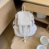 Korean Solid Color Drawstring Backpacks Korean Light Weight Ruched Shoulder Bags Casual Canvas Plaid Nylon Backpacks Outdoor