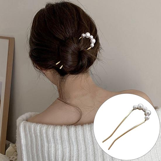 Вилка для французских волос, элегантная противоскользящая Длинная толстая прическа в виде пучка с искусственным жемчугом, металлическая U-образная заколка для волос, аксессуары для волос для женщин и девочек