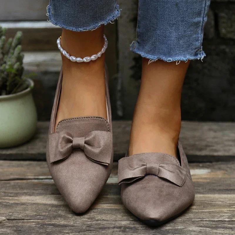 Модные женские туфли с острым носком и бантом на плоской подошве, женские мокасины с неглубокой подошвой, дизайнерская обувь 2024 года, повседневная тенденция, новое уютное платье для женщин, Zapatillas