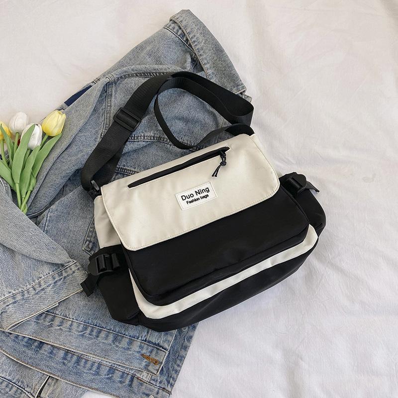 Small Fresh Canvas Color Blocking New Postman Large Capacity Campus Student Make Up Class Crossbody Trendy Personalized Class Backpack