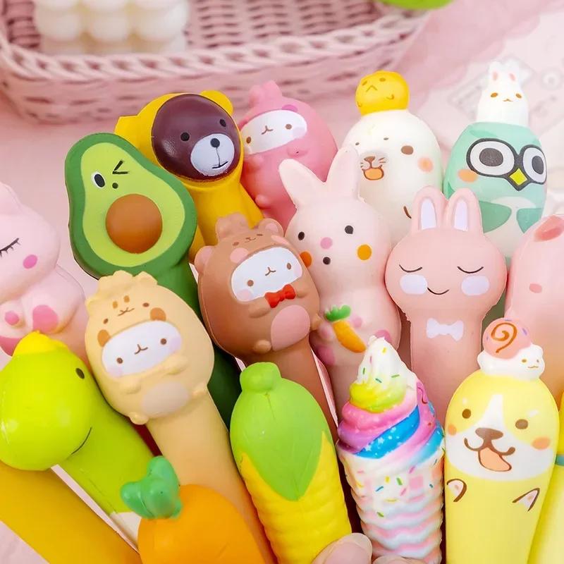 Cute Cartoon Fruit Animal Decompression Gel Pen Creative Fun Kid Soft Elastic Pinch Pen Student Stationery School Supplies