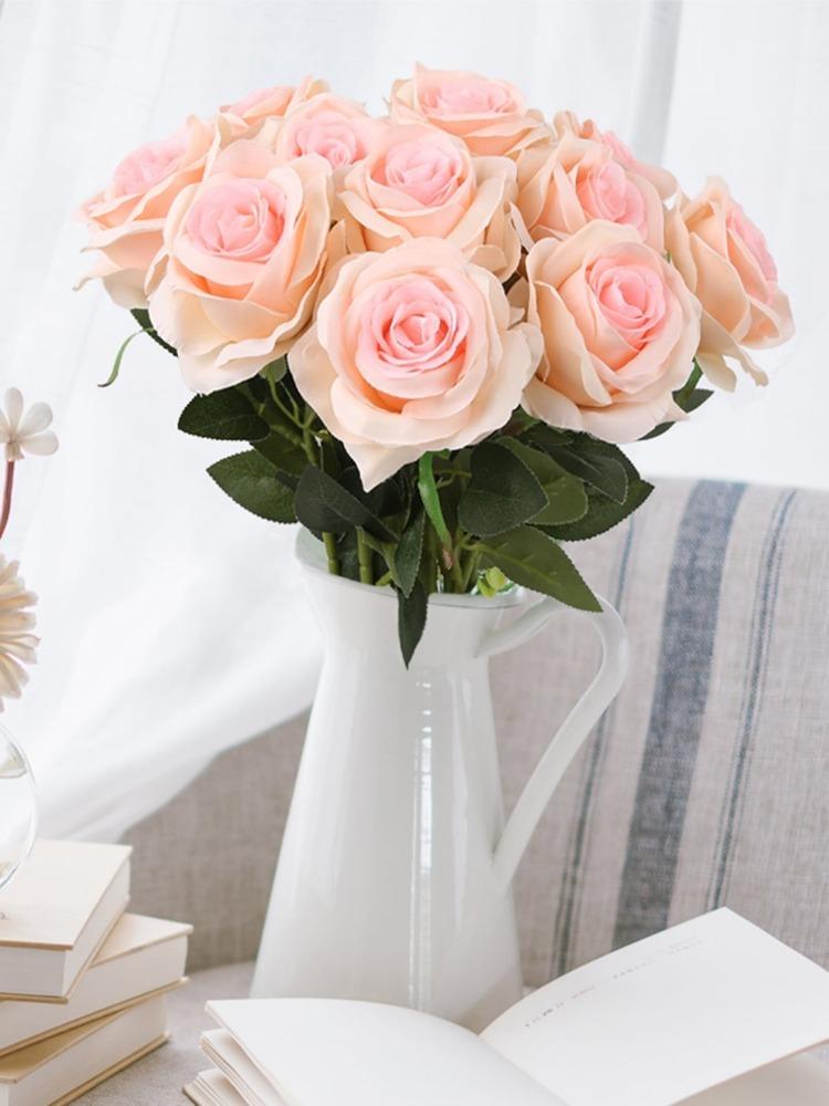 12 шт. Искусственные цветы Розы Массовый букет поддельных шелковых роз с длинным стеблем Искусственные розы Цветы для свадьбы Домашние вечерние украшения стола