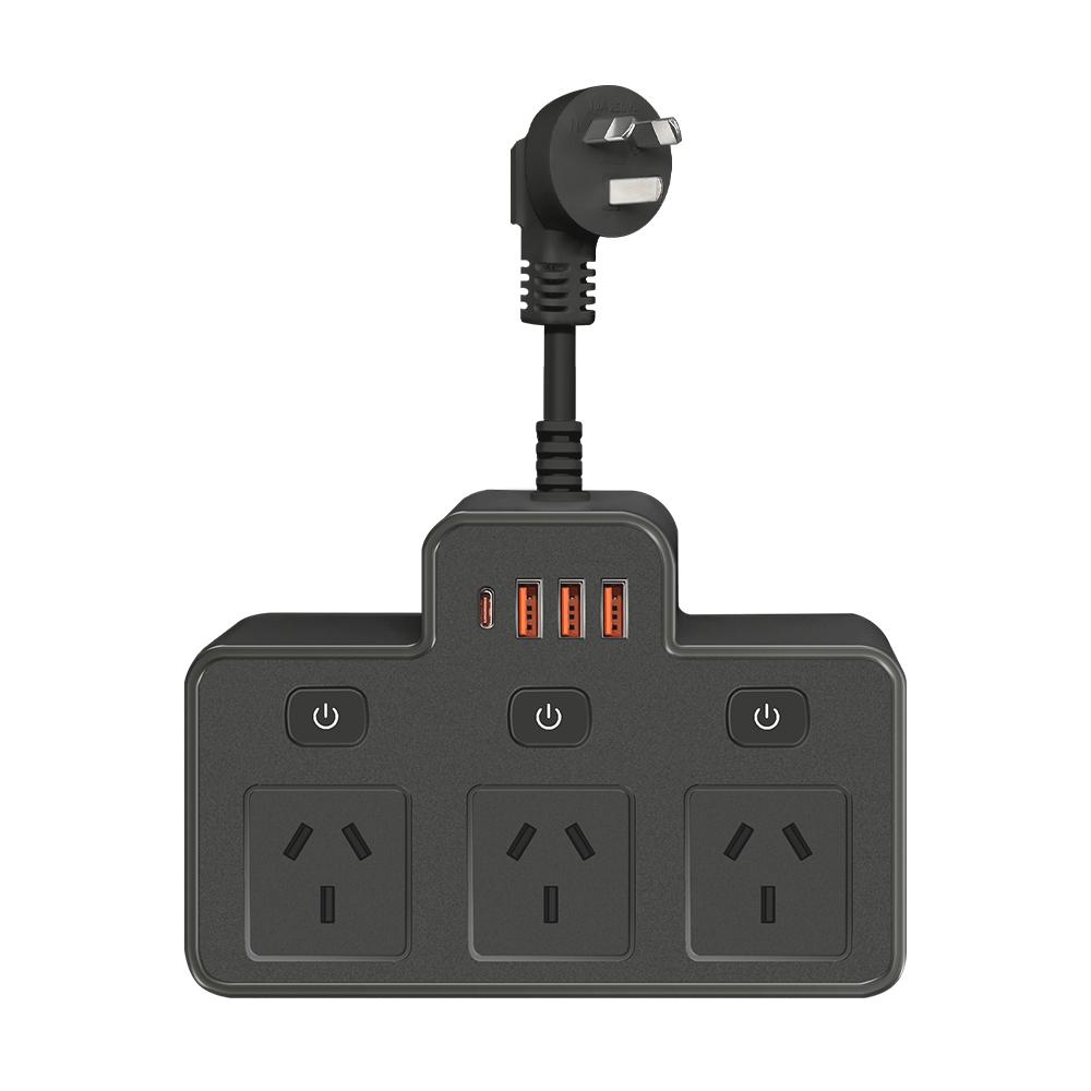 AU Plug Power Strip Wall Mounted Independent Switch Power Socket With 3 USB Ports 1 Type C Ports Charging Network Filter Adapter