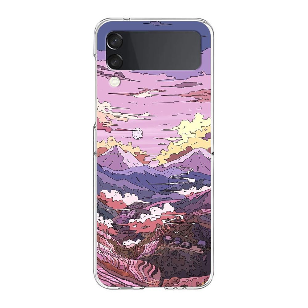 INS Корейский Закат Пейзаж Чехол Для Samsung Galaxy Z Flip 3 4 5G Жесткий HD Складной ПК Чехлы Для Телефона Для Samsung Z Flip3 Прозрачная Крышка