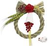 Osaka Choseido New Shimenawa Stylish Entrance Wreath with Approximately 19cm Red Dried Flower Beckoning Cat Chopstick Rest Included Year's Decoration,
