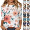 Women's Fashion Casual Round Neck 3/4 Sleeve Loose Printed T-Shirt Ladies Top