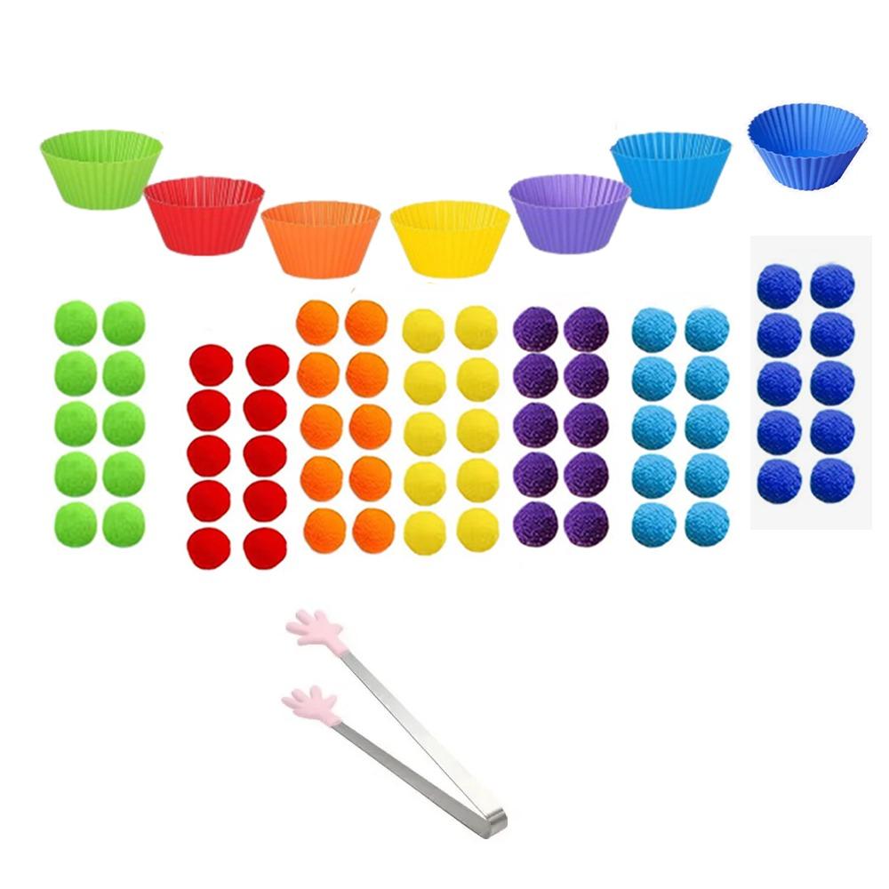 Colorful Early Education Toy Rainbow Counting Pompoms Pompoms Tweezers Toy Kids Early Education