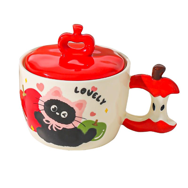 Креативная кружка Apple Cat с крышкой, высокая, красивая, парная, керамическая, сувенирная, подарочная, для лучших друзей, для завтрака