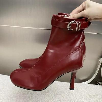 Роскошные ботильоны из мягкой кожи с боковой молнией, женские сексуальные ботильоны с пряжкой на ремне и круглым носком, современные ботинки на тонком каблуке Botas Mujer