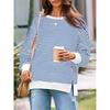 Women  Striped Crew Neck Sweatshirt Loose Oversized Long Sleeve Pullover Casual Daily Blouse Top