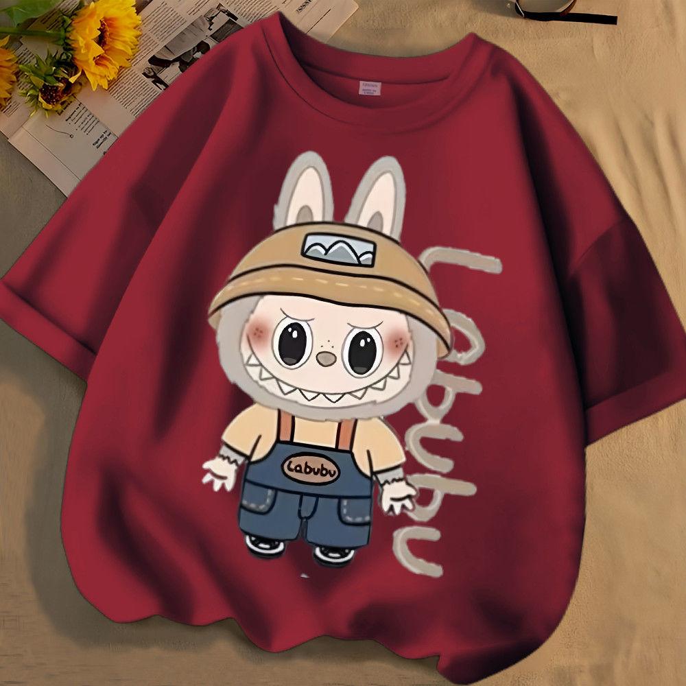 Одежда для родителей и детей с 3D-принтом Labubu, женская футболка, детская футболка, забавный аниме-мультяшный принт, топ с коротким рукавом, 100-160, S-6XL