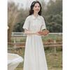 Summer Arts Academy Wind Doll Collar Solid Color Waist Dress Female First Love Small White Dress