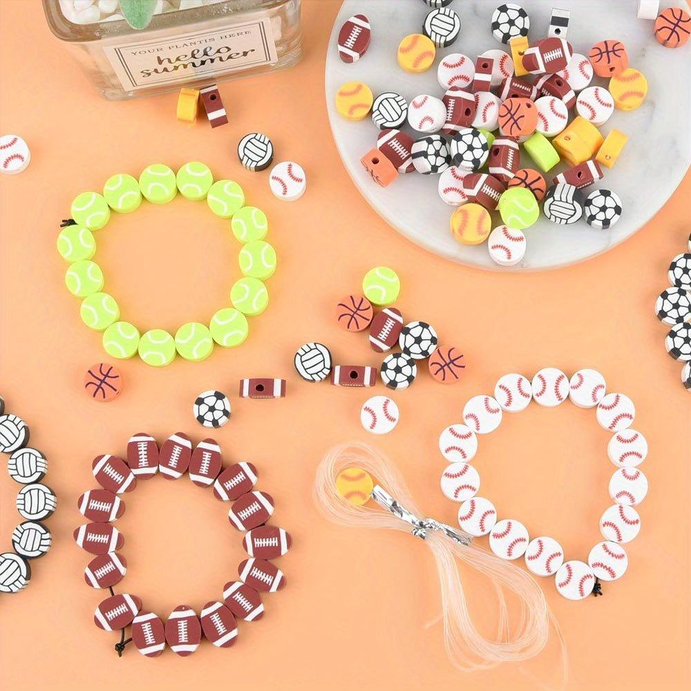 12/24/36 Sports Mud Beads, Sports Beads, Jewelry, Sports Ball Beads, Baseball, Softball, Football Beads, Keychain, Round Beads, DIY Crafts Bracelet