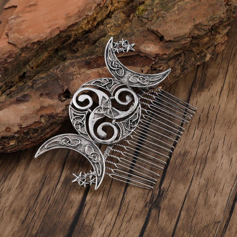 1pc Novel Celtic Triple Moon Hair Comb Antique Finish Intricate Pagan Wiccan Vibes Ideal Boho Ritual Styles Mystical Fashion