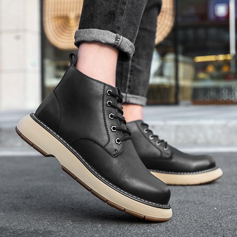 Модные роскошные брендовые зимние ботинки из коровьей кожи на платформе для мужчин, дизайнерская повседневная рабочая обувь, высокие ботильоны из натуральной кожи для отдыха на открытом воздухе