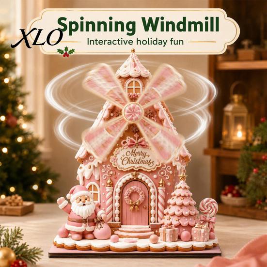Festive Ornament for Office Christmas Windmill Ornament, 2D Wooden Rotating Decoration, Santa Holiday Gift Family Centerpiece Table Mantel Shelf Decor