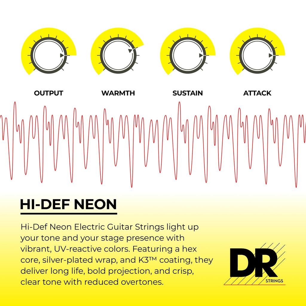 Струны для электрогитары DR Strings NEON, многоцветные, с покрытием, .009-.042, NMCE-2/9
