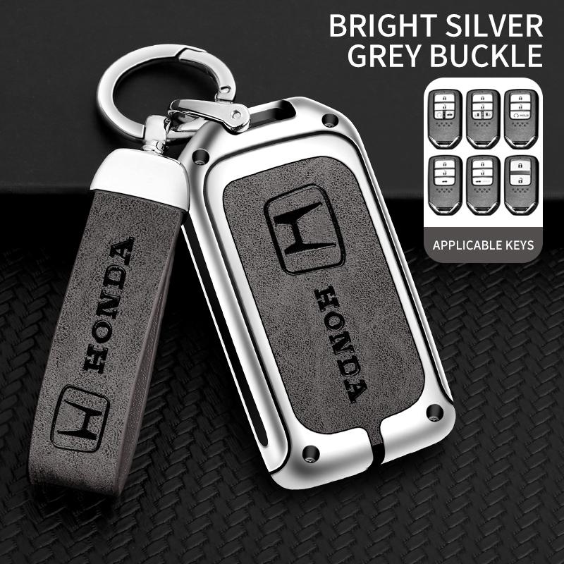 xzlbn8 Alloy Leather Car Smart Remote Key Cover Shell Protector Key Bag Auto Accessories For Honda Vezel City Civic Jazz BRV BR-V HRV