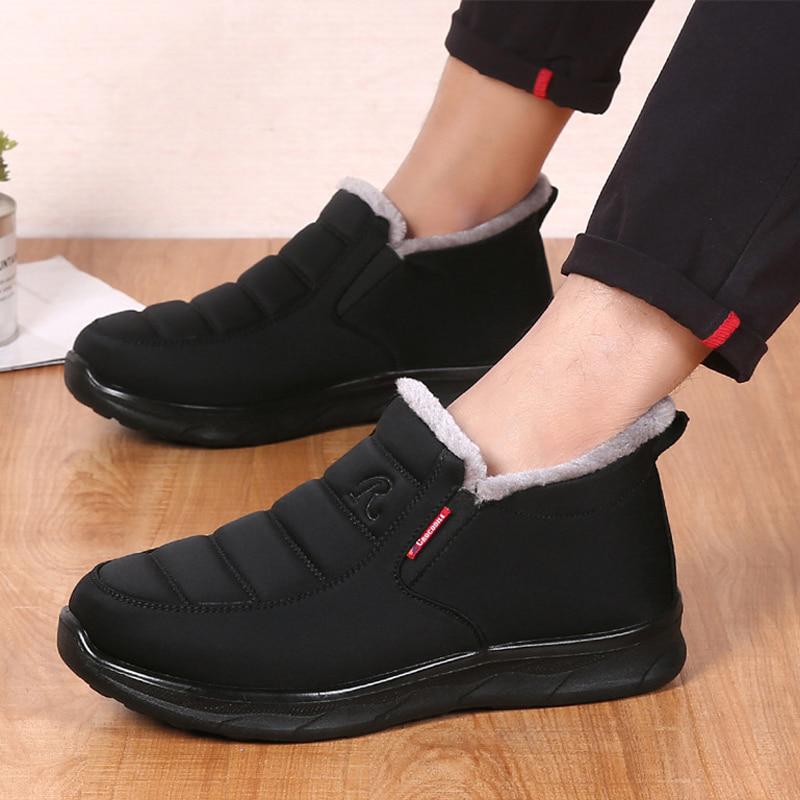 Водонепроницаемые мужские ботинки, мужские теплые ботинки для снега, нескользящие, из мягкого хлопка, повседневная обувь на плоской подошве для мужчин