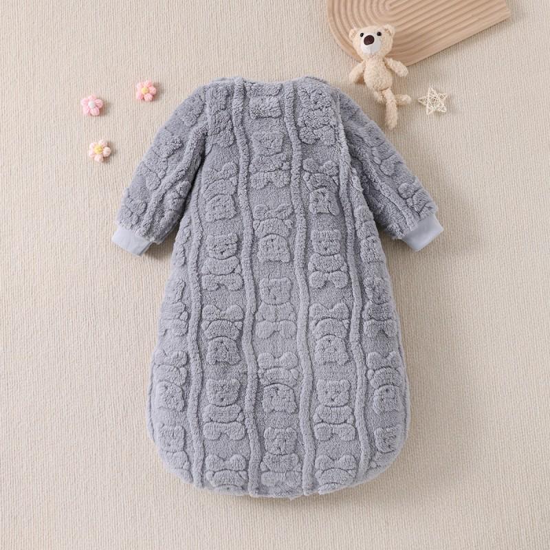 Gray 3D Bear Baby SleepSack Thick Plush Newborn Zip Up Anti-Kick Sleep Bag Infants