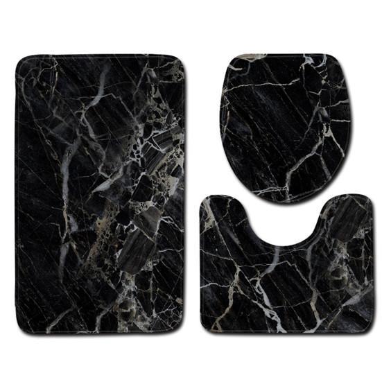 3Pcs/Set Marble Texture Toilet Lid Cover Floor Carpet Mat Home Bathroom Decor
