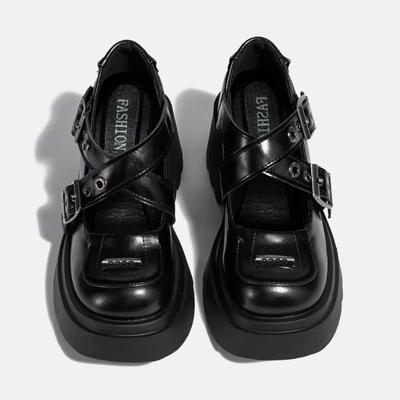 Туфли Мэри Джейн с перекрестными ремешками Новые Панк Металл Блочный Каблук Платформа Женские Туфли-лодочки с пряжкой