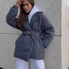 Winter Warm Thicken Women's Coat Turndown Collar Belt Jackets Solid Color Casual Cotton-padded Coats Jacket