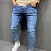 Качественные мужские эластичные джинсы с потертостями до икры, джинсы скинни, мужские модные повседневные брюки