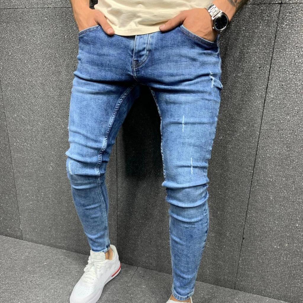 Качественные мужские эластичные джинсы с потертостями до икры, джинсы скинни, мужские модные повседневные брюки
