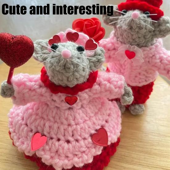 1 пара вязаных крючком мышей, пара мышей, ручная работа, украшения ко Дню святого Валентина, кукла-мышь для стола, каминной полки, прикроватного столика