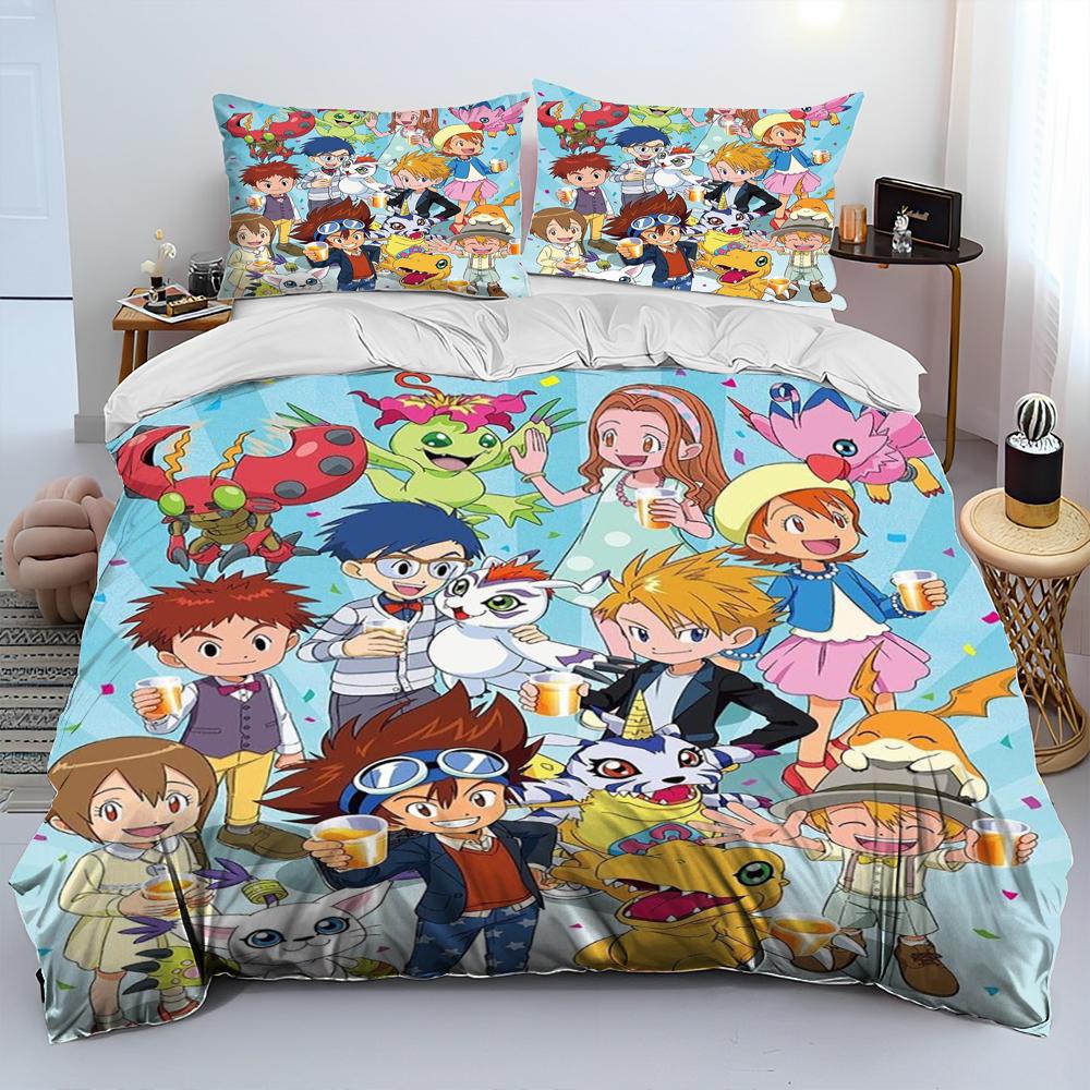 Digimon Adventure Монстр Мультфильм Комплект постельного белья,Пододеяльник Комплект для кровати Покрывало Наволочка,Комплект постельного белья размера кинг, квин