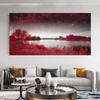 Современные красные озера и деревья под звездным небом Картина на холсте Красный пейзаж для офиса Гостиная Настенный декор Cuadros