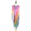 Imitation Wool Shawl Rainbow Color Art Printing Wrap Scarf with Tassels Women Poncho Shawl Blanket Scarf