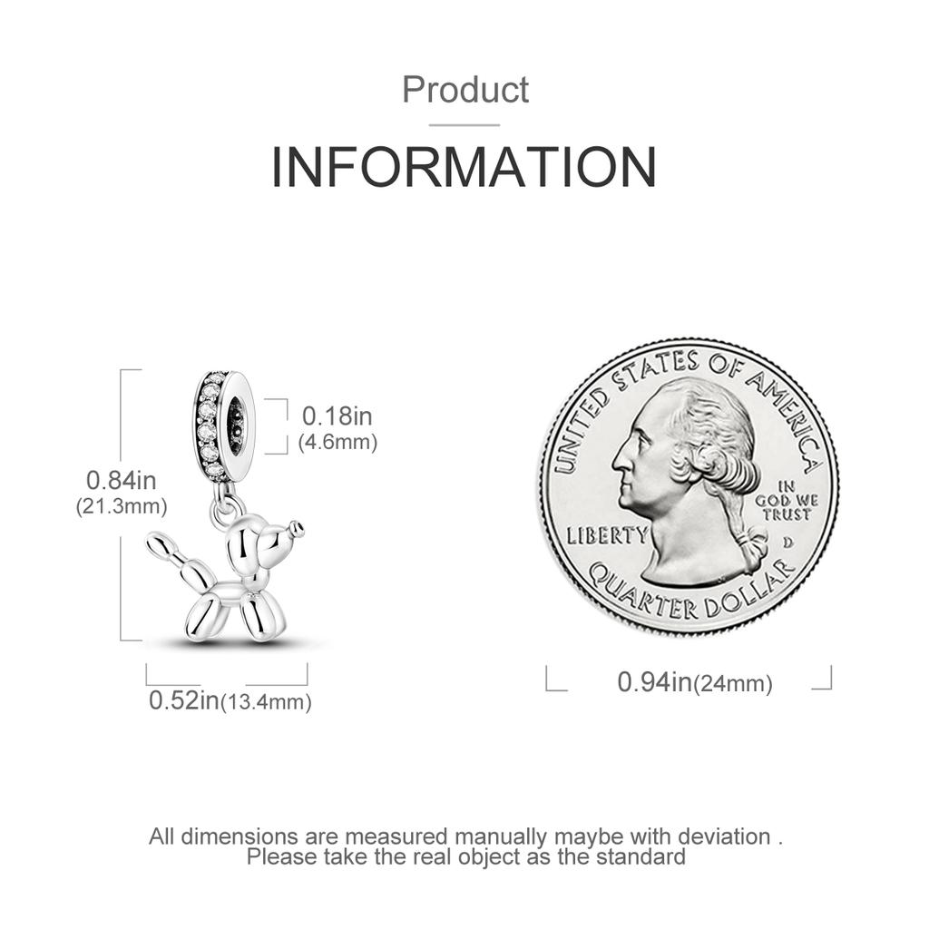 New In 925 Silver Balloon Poodle Pendant Charms Jewellery Fit 925 Original Bracelet For Women DIY Gift