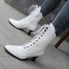 2024 Hot New Lace-up European and American Short Leg Women's Boots Pointed Mid-heel Women's Boots Big Size 34-48 Women Shoes