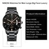NIBOSI Men's Watch, Black, Big Face, Chronograph, Analog, Business, Casual, Metal Band, Stainless Steel, Date, Fluorescent, Luxury, Father's Day Gift